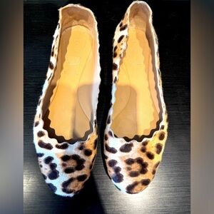Chloe Calf Hair Animal Print Leopard Flats Style 24160 Size EU 36 or US 6